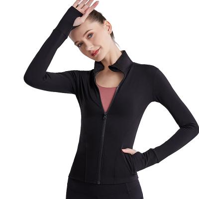 China 2022 Breathable Yoga Custom Fit Fitness Logo Activewear Spandex Zip Slim Long Sleeve Gym Running Sports Jacket With Pockets for sale