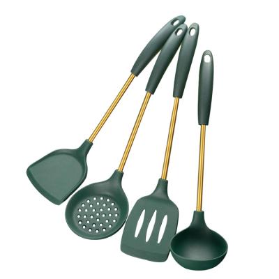 China Viable Stainless Steel Silicone Kitchen Cook Utensils Spoon Spatula Non-Stick Set for sale