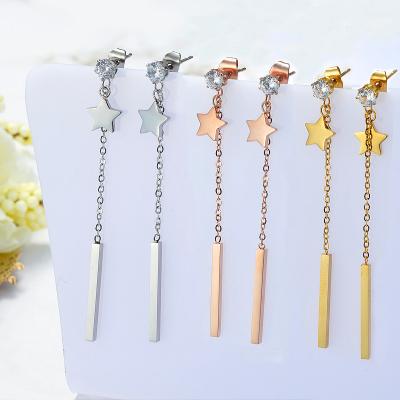 China FASHIONABLE Sjzmm 2022Titanium steel tassel earrings stud long lucky grass fringe charm earrings wire for sale