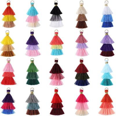 China Cell Phone Sjzmm Customized Cotton Scarf Tassels Multi Color 3Layers Tassel Earrings Personality Christmas Tree Dangling Bohemian Earrings for sale