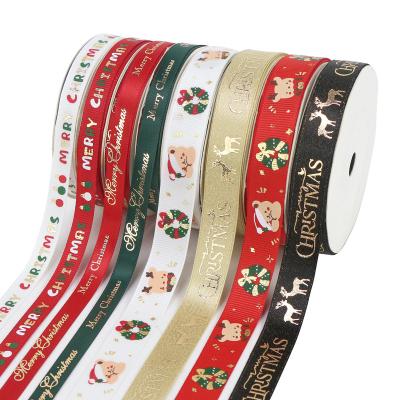 China Luster Sjzmm Wholesale Christmas Ribbon Bronzed Snow Elk Gift Box Wrapping Ribbon Christmas Scene Decoration Ribbon for sale