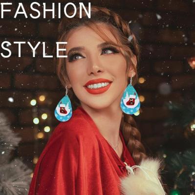 China FASHIONABLE Hot Christmas Sjzmm Earring Santa Claus Christmas Tree Elk Snowman Christmas Leather Earrings Double Sales for sale