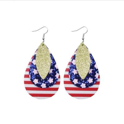 China Sjzmm FASHIONABLE 2022hot selling three layer faux leather print earrings American flag Independence Day jewelry earrings for sale