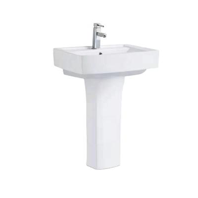 China Modern Sanitary Ware White Ceramic Single Hole Hotel Bathroom Modern Pedestal Drop Down Free Standing Wash Basin for sale