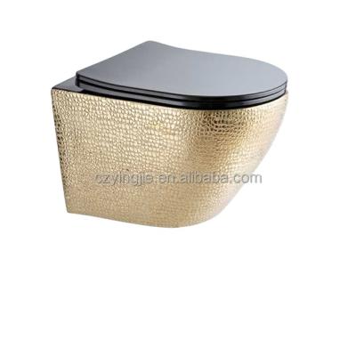 China Concealed Cistern Western Style Hanging WC Plating Egg Shape Gold Ceramic Wall Hung Toilet for sale