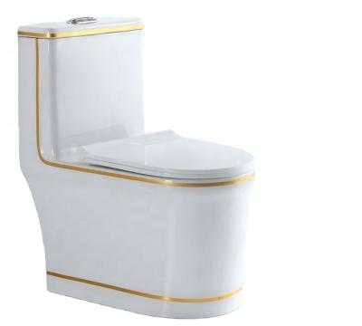 China New Design White Gold Concealed One Piece Sanitary Tank Toilet Take Care Bathroom Washdown Toilet for sale