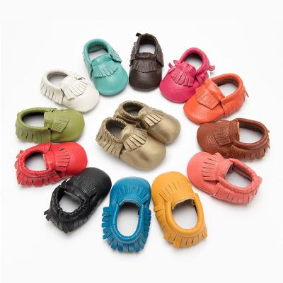 China 3LB506 Toddler Leather Shoes Low MOQ 0-2 Years Genuine Leather Flat Wholesale Infant Baby Tassel Shoe 14 Colors for sale