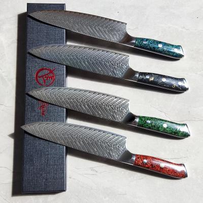 China Dropshipping Professional 8 Inch Damascus Kitchen Knife vg10 Disposable Chef Knives Japan Steel With Resin And Spade Handle for sale