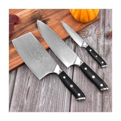 China Viable OEM Damascus Kitchen Knives 67 Layers Vg10 Knife Set With Group Of Ten 3PCS Damascus Handle Knife Set For Sale for sale