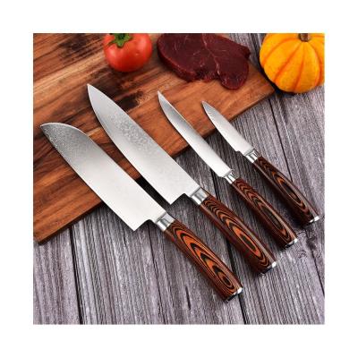 China Viable Wholesale 4pcs Chef's Knife Set Damascus Steel Knife With Pakka Wood Handle for sale