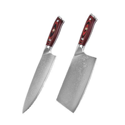 China Viable Kitchen Knife Set Vg10 Damascus Steel 2pcs Kitchen Play Set With Handle Group Of Ten for sale