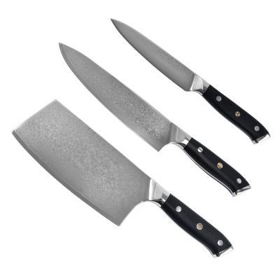 China Viable Custom Handmade Damascus Steel Chef Knife Set Group of Ten Handle Three Piece Knife Kitchen Knives for sale