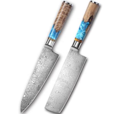 China Sustainable 2 Pcs Japanese Damascus Chef Knife VG10 Kitchen Knife Set for sale