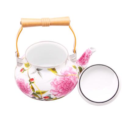 China Viable Design Hot Selling Quality Guarantee Printed Enamel Tea Kettle Elegant Lady Customized for sale