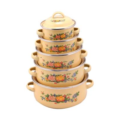 China Sustainable 673D 673DB Set Of 5 Enamel Casserole With Metal Lid Enamel Casserole With Lid for sale