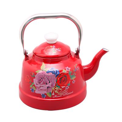 China Fashion Style Durable Top Selling Decorated Enameled Kettle Flower Pattern Beautiful Durable for sale