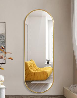 China Contemporary Home JS-F5209 Track Float Decorative Round Aluminum Alloy Gold Frame Wall Mounted Silver Shatterproof Glass Float Mirror for sale