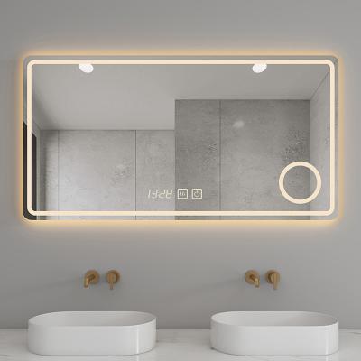 China JS-L5025 LED Lighted Bathroom Illuminated Mirror Rectangle Mirror Wall Mounted Luxury Large Multifunctional Fog Light Mirror for sale