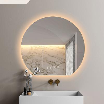 China JS-L5617 Modern Interior Bright Cut Out Design Round Frameless Bevel Touch Bathroom Mirror Fog Light Adjustable Lightness for sale