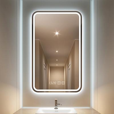 China JS-L5322 Contemporary High Quality Silver Mirror Rectangle Wall Mounted Led Touch Sensor Bathroom Lighted Mirror With Memory Mirror for sale