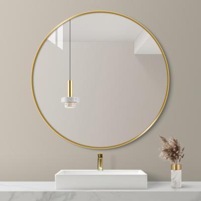 China Contemporary JS-F5715 Custom Shaped Round Compact Frame Gold Float Aluminum Alloy Mirror Mount Wall Hanging Frame Silver Cooperless Glass for sale