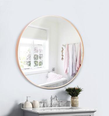 China Vintage JS2022-P02 Modern Wood Color Frame PS Round Wall Mirror For Bathroom, Bedroom, Living Room, Hallway, Entrance for sale