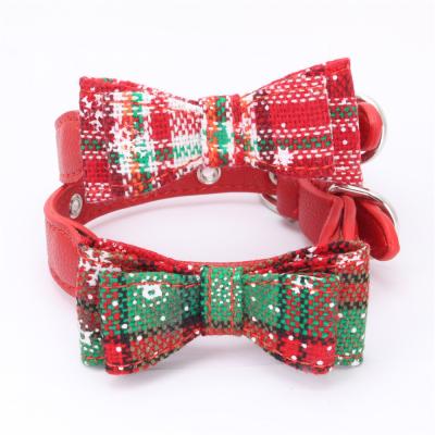 China 2021 Padded Christmas Snowflake Pet Collar With Adjustable Leather Belt Cat Dog Collar Accept Bowknot Customization for sale