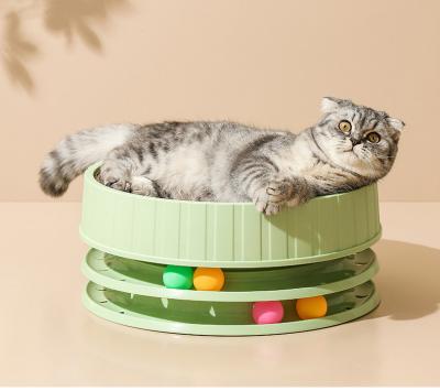 China Viable Round Cat Scratcher Fills Carton 3 in 1 Trackball Toy for Cats and Kitten for sale