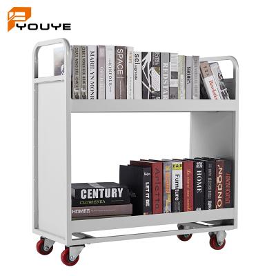 China Modern Design High Quality Modern Bookcase Furniture 2 Tier Steel Rolling Book Cart for sale