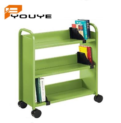 China Modern Durable Movable Steel Furniture Knock-in Heavy Duty Bookcase Book Trolley With Wheel for sale