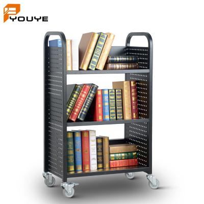 China New Modern Morden Design Library Furniture Trolley Steel Mobile 3 Tiers Book Trolley With Wheel for sale