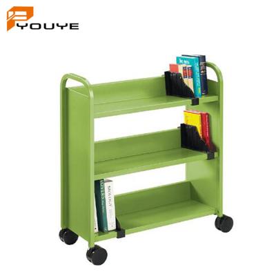 China Modern Library Furniture Steel Modern Book Trolley Book Truck Trolley With Movable Wheels for sale