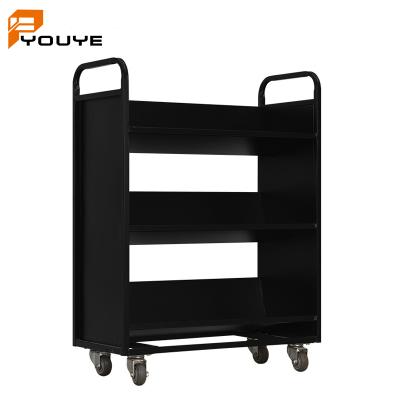 China Book Trolley Metal Modern Black Materials Heavy Duty Single Sided Iron Color Bookcase 3 Layers for sale