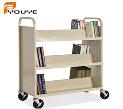 China Modern Double Sided 3 Tiers School Equipment Library V Shaped Movable Steel Book Cart for sale