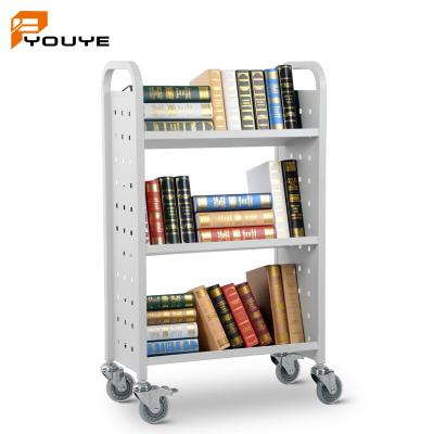 China Modern School Library Metal File Trolley Bookstore Dedicated Silent 3 Tier Book Trolley With Wheels for sale