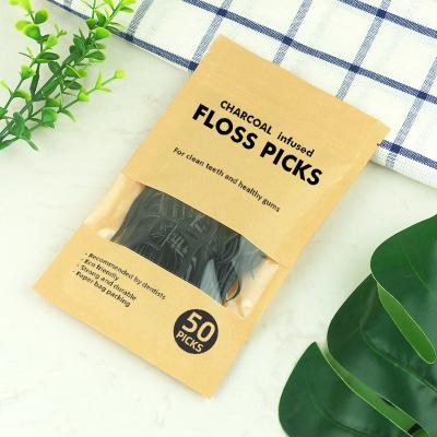 China Oral Flosser Clear Biodegradable Eco Friendly Toothpick Paper Bag Charcoal Dental Floss Organic Activated Bamboo Picks for sale