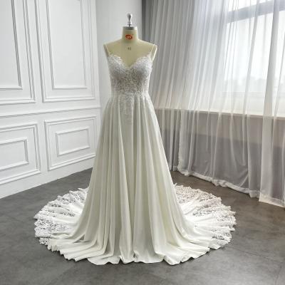 China 2022 New Spaghetti Strap Anti-Static Crepe Boho Hot Selling Beach Plus Size Wedding Dress Wedding Dress for sale