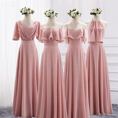 China 2020 New Chiffon Spaghetti Strap Bridesmaid Dresses Anti-Static Sleeveless Pink Long Strap Bridesmaid Dress for sale