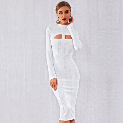 China Hot Sale Bodycon Dew Chest Zippered Night Dress Anti-Wrinkle Dress White Long Sleeve Sexy Zippered Dress For Woman Club for sale