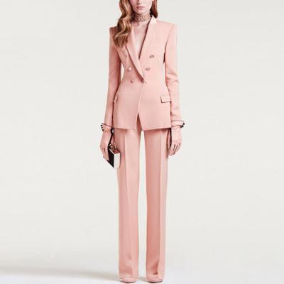 China Anti-wrinkle 2022 ready to ship high quality elegant women 2 piece business pink double breasted suits for sale