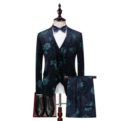 China High Quality 3 Piece Printed Anti Shrink Ready To Ship Navy Blue Suits Set For Men for sale