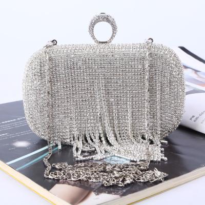 China Luxury Ladies Silver Tassels Rhinestones In Party Evening Dinner Bag Running Stock for sale