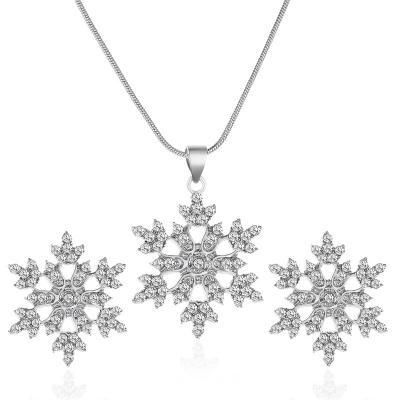 China New TRENDY Jewelry Set Simple Graceful Diamond Snowflake Necklace Snowflake Ear Full Stud For Valentine's Day Gift for sale