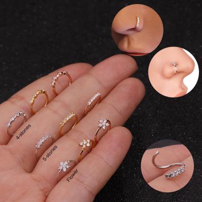 China Wholesale Punk Piercing Septum Fashion Ear Cartilage Ring Surgical Steel Nose Ring With Zircon Nose Cuff Jewelry Piercing Titanium for sale