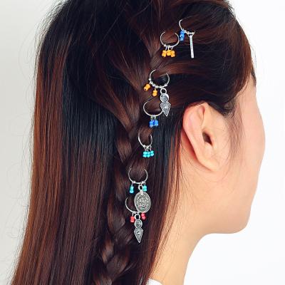 China Vintage 7pcs Set Fashion Braided Hair Accessories Bohemian Leaves Coins Charm Headwear Hair Pins Colorful Beads Hair Clips for sale