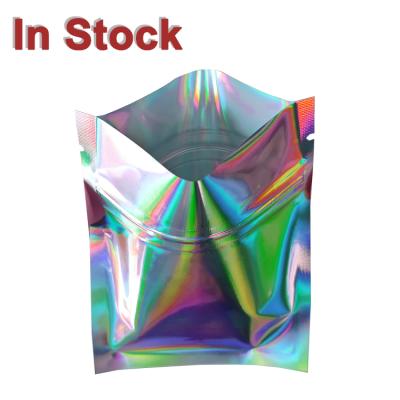 China Moisture Proof In Stock And Laser Custom Iridescent Color Double Side Holographic Smell Proof Ziplock Bags for sale