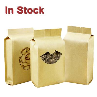 China Recyclable in Stock and Custom Laminated Brown Kraft Paper Side Gusset Aluminum Foil Food Packaging Bag with Window for sale