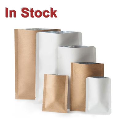 China Recyclable in 3 Stocks and Custom Side Seal Foil Metallized Heat Seal Brown Kraft Paper Food Packaging Bags for sale