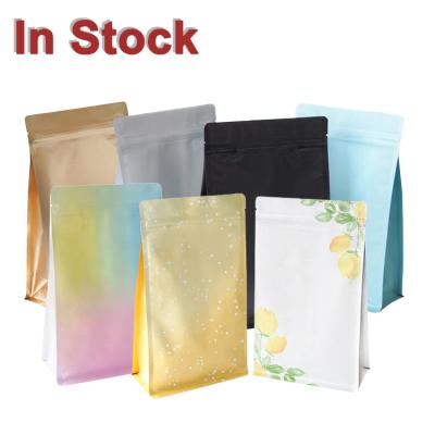 China Moisture Proof in Various Color Stock and Custom Aluminum Foil Box Pouch Food Packaging Flat Bottom Resealable Ziplock Bags for sale