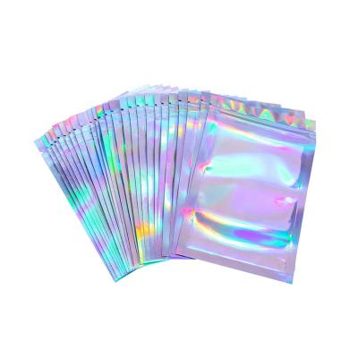 China Recyclable Holographic Mylar Bags Custom Color Rainbow Color Smell Proof Resealable Mini Flat Ziplock Tote Bag For Food Storage for sale